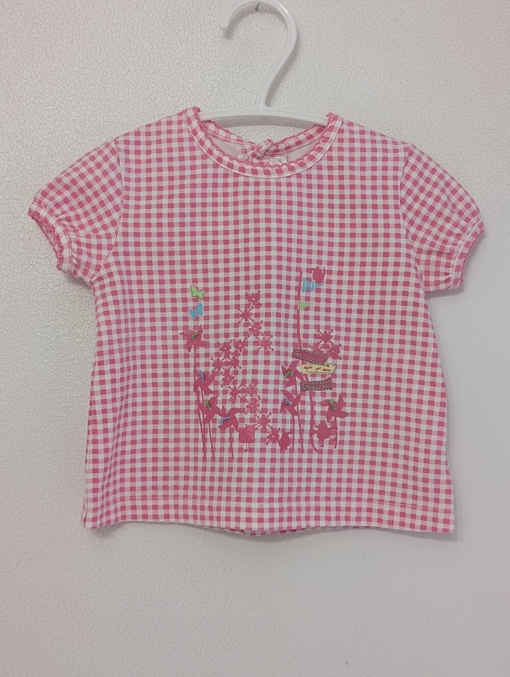 ๐ธ4/25$ Deux Par Deux Pink Gingham Girls' Short Sleeve Tee 12 M